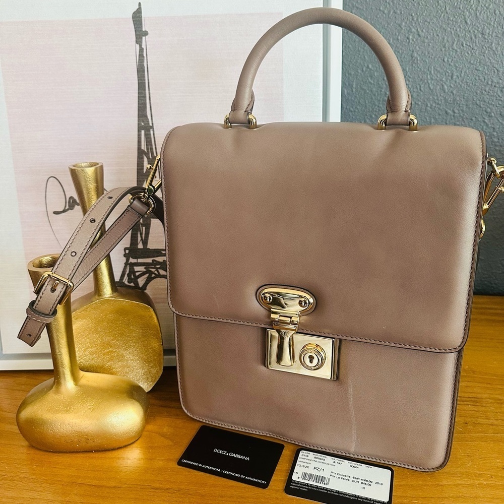 Dolce & Gabbana Clean Taupe Vitello Calf Leather Top Handle Crossbody BB5575